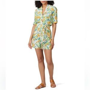 Le Superbe Beatnik Tropical Belted Romper Short Sleeve Tie Waist Banana Pattern